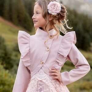 Elegant Pink Ruffled Jacket for Girls